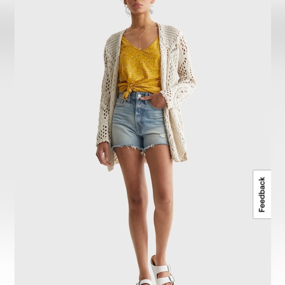 Lucky Brand Cream Open-Knit Cardigan with Mustard Yellow Tank